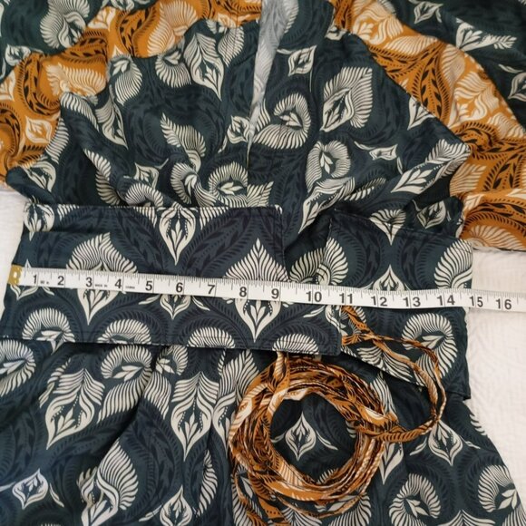 Agua Bendita Womens Boho Romper With Belt Peacock Feather Print Cotton Size M - Picture 11 of 11